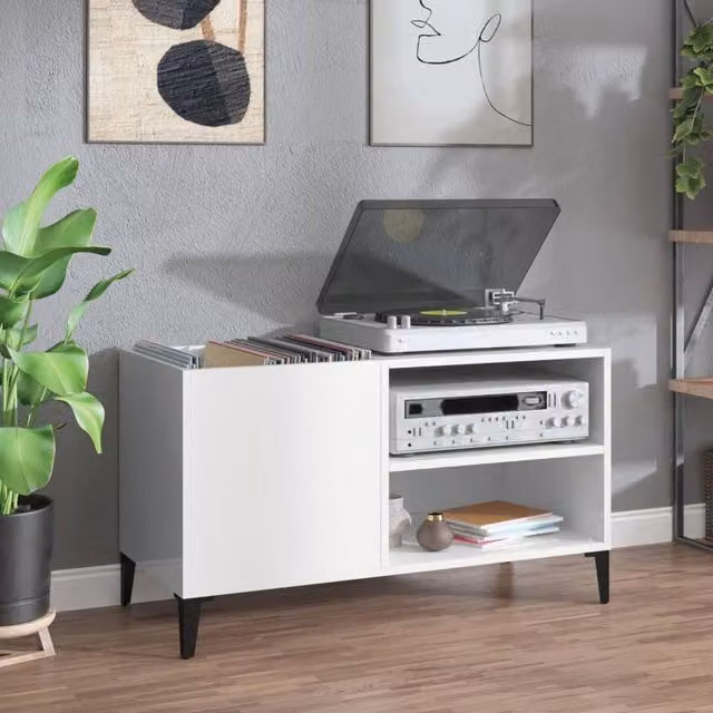 Berkfield Home Record Cabinet in High Gloss White, W: 84.5 cm, D: 38 cm, H: 48 cm