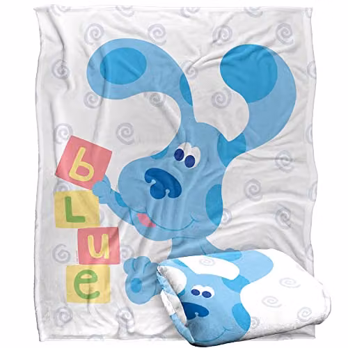 LOGOVISION Blue's Clues Blocks Silky Touch Super Soft Fleece Throw Blanket, Blue and White, W: 152 cm, D: 127 cm