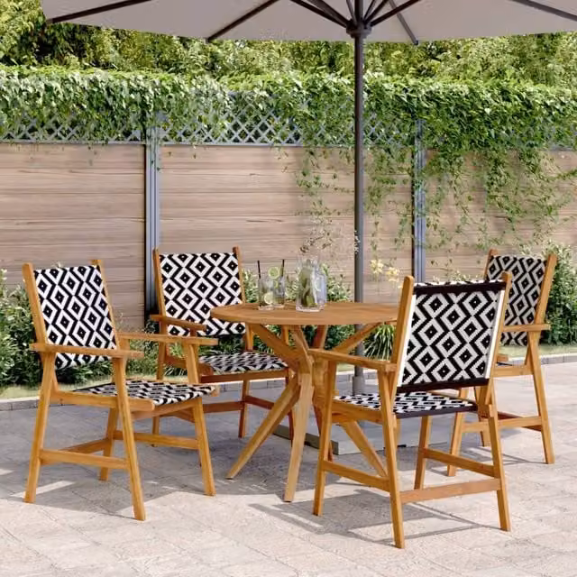 Berkfield Home 5 Piece Round Acacia Wood Garden Dining Set in Brown – 1