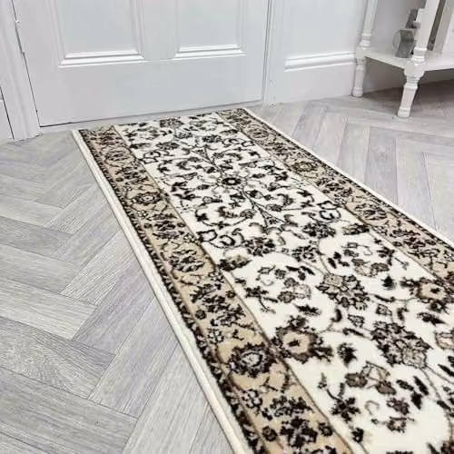 runrug Traditional Oriental Hallway Runner Rug in White and Beige, W/D: 70 x 240 cm, 9mm Thick