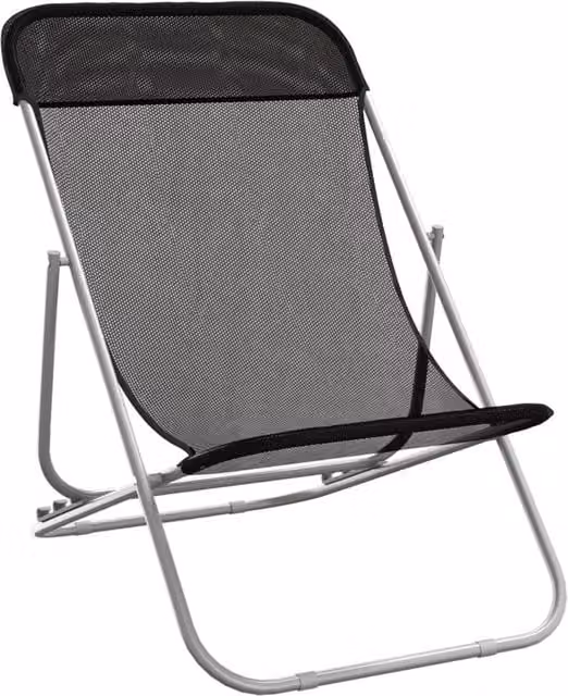Berkfield Home Beautiful Set of 2 Black Folding Beach Chairs with Textilene Fabric and Powder-Coated Steel Frame