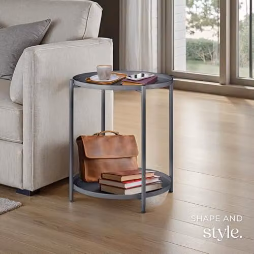 tectake Round Side Table in Minimalist Design with Height-Adjustable Feet, Grey, W/D/H: 45.5 x 45.5 x 53 cm – 2
