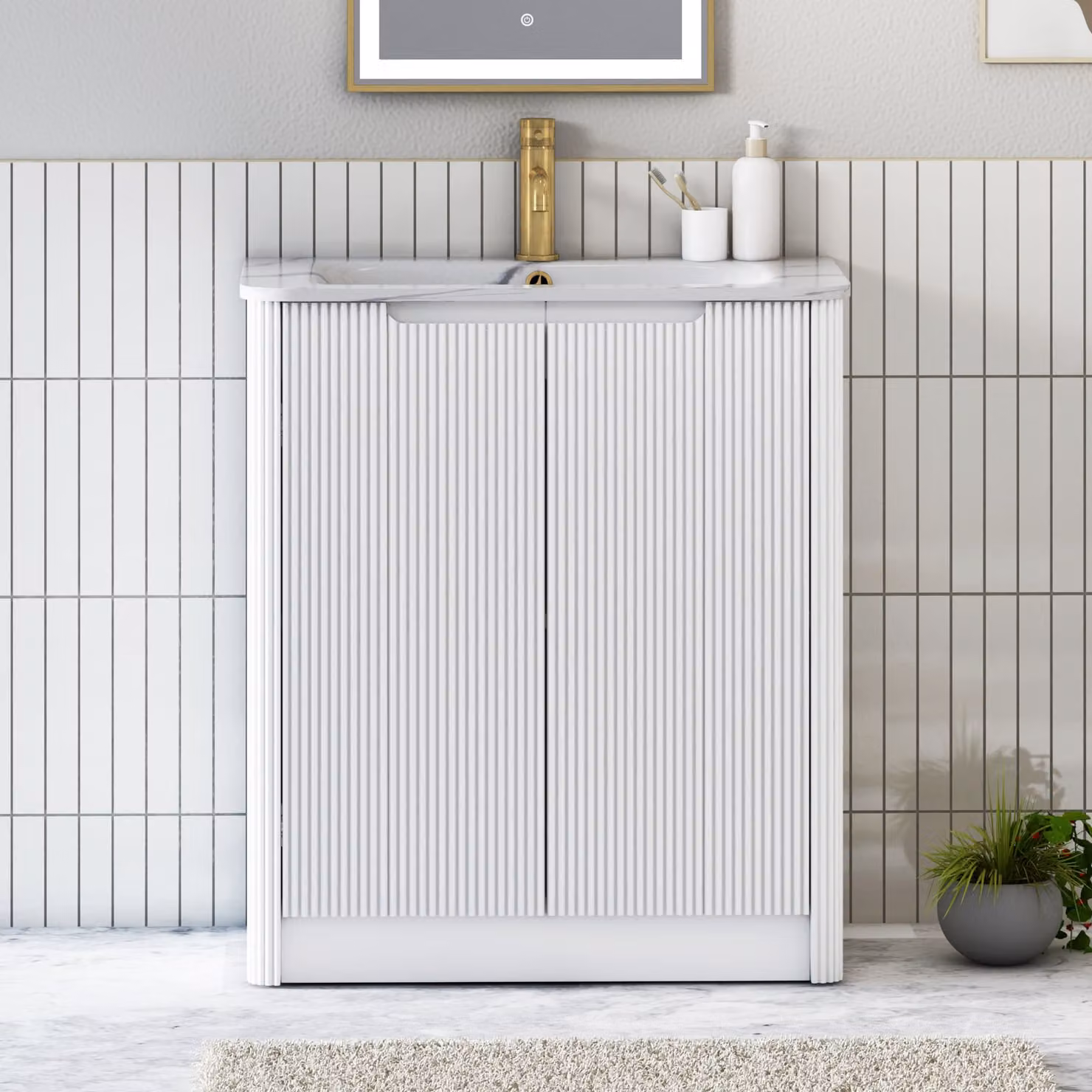 Royal Bathrooms Avenza 700mm Matt White Floor Standing 2 Door Vanity Unit with Carrara White Basin