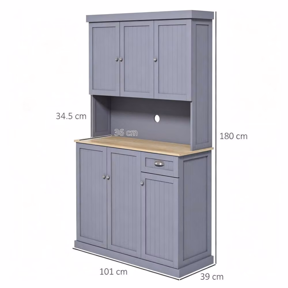 STILVORA Welsh Dresser with Drawer and Adjustable Shelves, Grey, H 180 x W 101 x D 39 cm – 2