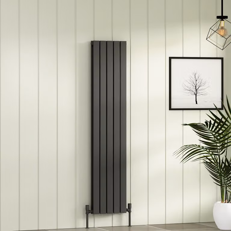 Aurexa Anthracite Steel Vertical Designer Radiator, H: 160 cm, W: 34 cm