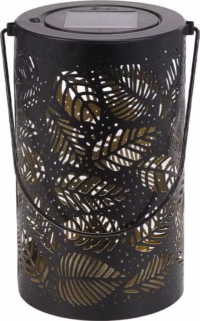 Livingandhome Metal Solar Hollow Garden Leaf Pattern Lamp in Black and Grey