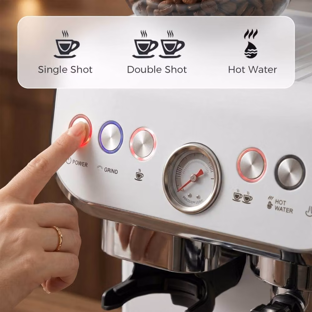 Rolipo White Bean to Cup Coffee Machine with 15-Bar Pump and Cup Warmer in White – 6