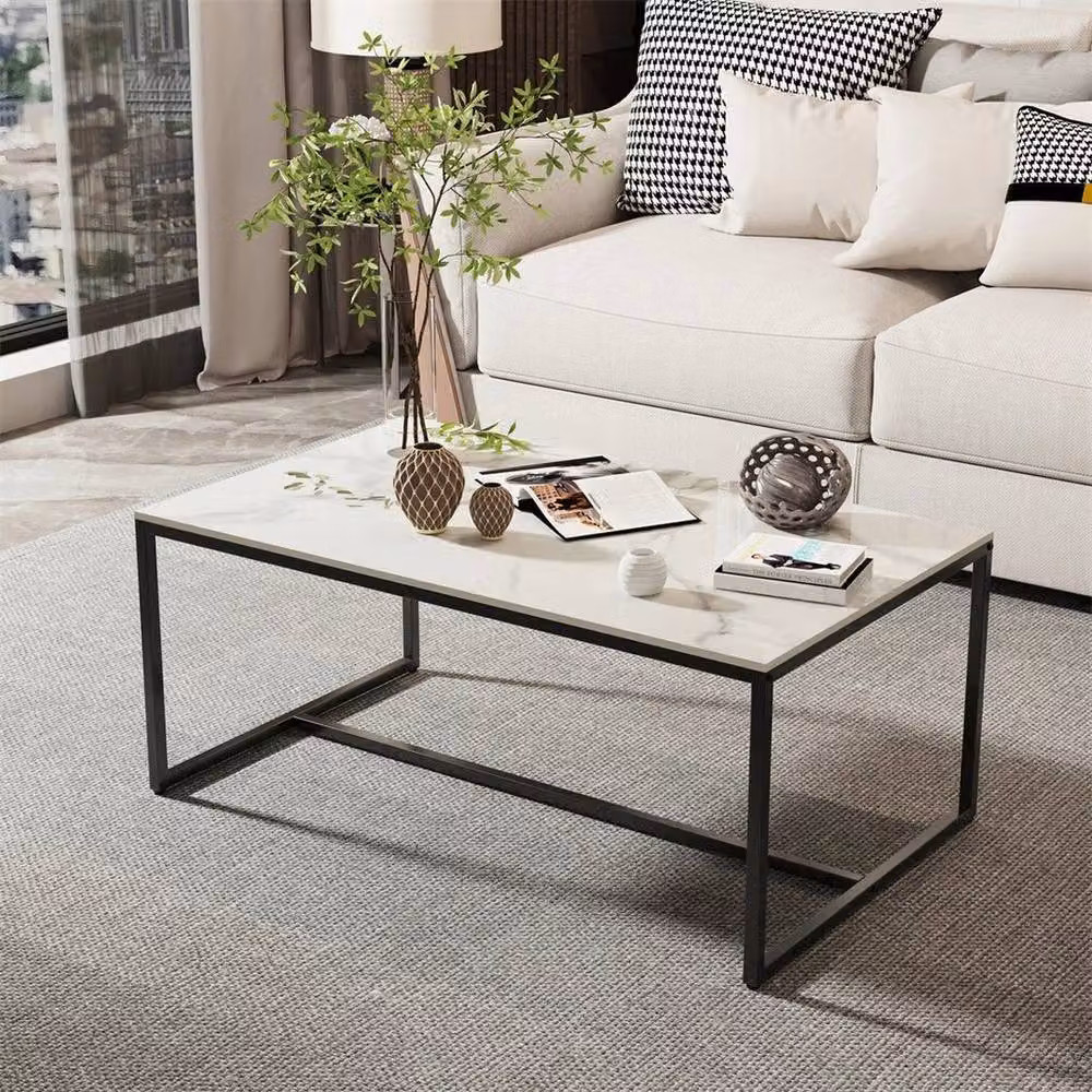 Kelvenix Modern Rectangular White Ceramic Marble Coffee Table – 2