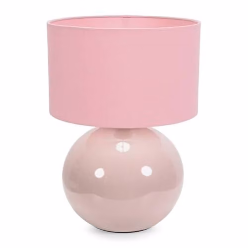 ValueLights Stone Ceramic Table Lamp with Blush Pink Fabric Drum Lampshade and LED Bulb