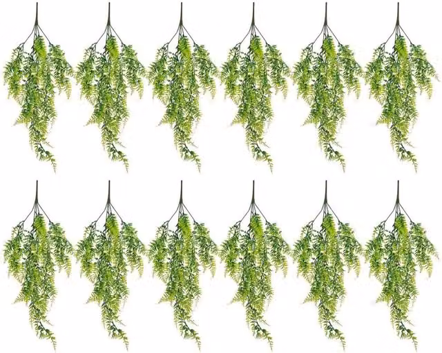 Havendro 12 Pack of Green Artificial Hanging Ferns for Indoor and Outdoor Use