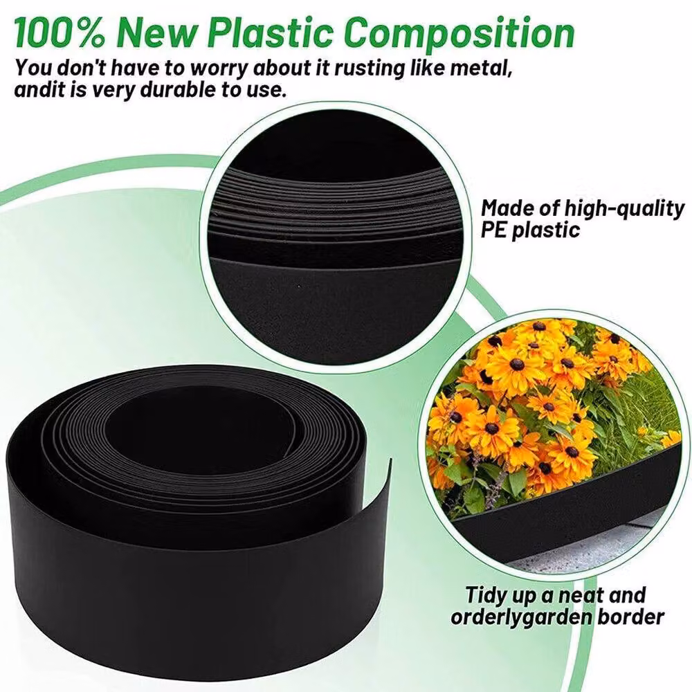 FLAVORA 5m Flexible Plastic Garden Lawn Edging with Fixing Pegs, Black – 5