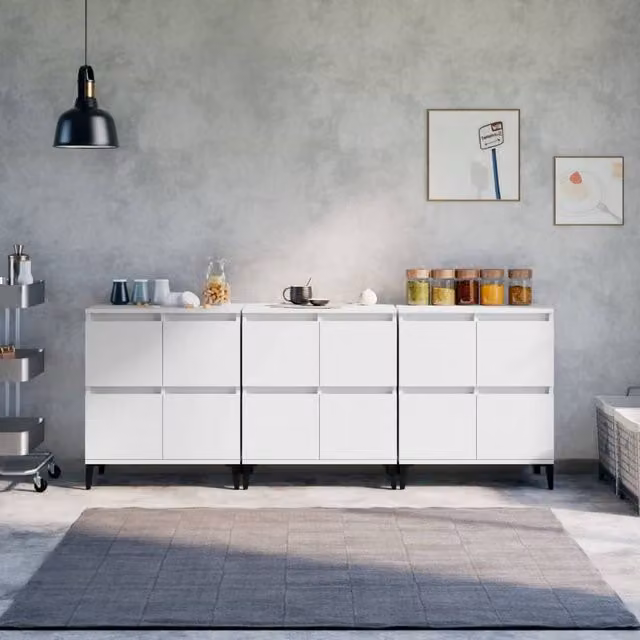 Berkfield Home Set of 3 Classic White Wall Mounted Sideboards in MDF, W/D/H: 60 x 35 x 70 cm