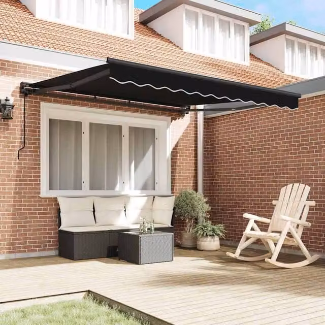Berkfield Home Manual Retractable Polyester Awning in Black, W: 300 cm, D: 250 cm – 1