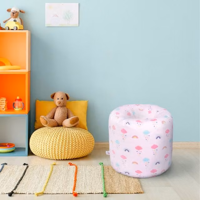 Ready Steady Bed Kids Round Knit Bean Bag Chair in Multicolour Abstract Pink