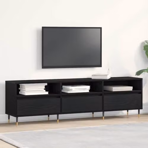 vidaXL Modern Black Oak TV Cabinet with Media Compartments, W: 150 cm, D: 30 cm, H: 44.5 cm – 2