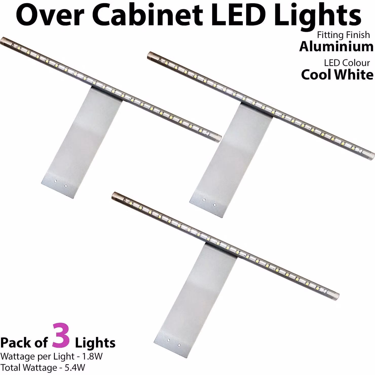 Loops 3x Over Cabinet LED Light and Driver Kit in Cool White with Silver Aluminium Housing – 2