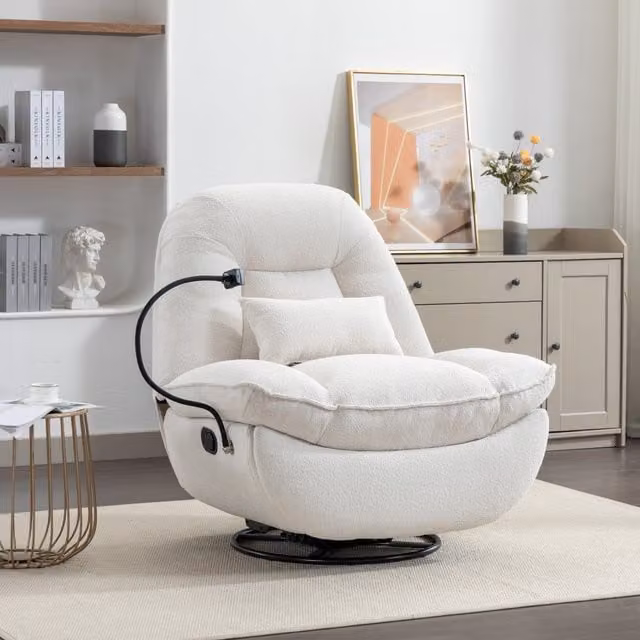 Artemis Home Fallon Boucle Fabric Swivel Recliner Chair with Phone Holder in Cream