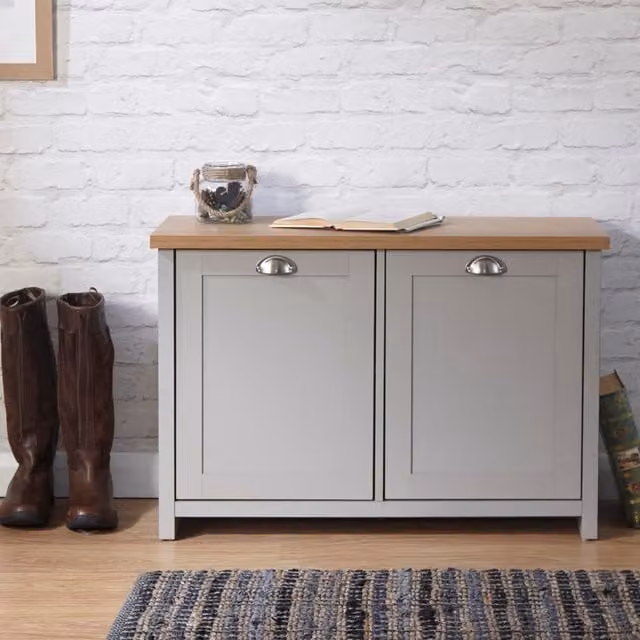 GFW Lancaster 2 Door Shoe Cabinet in Grey and Blue Lacquered Wood