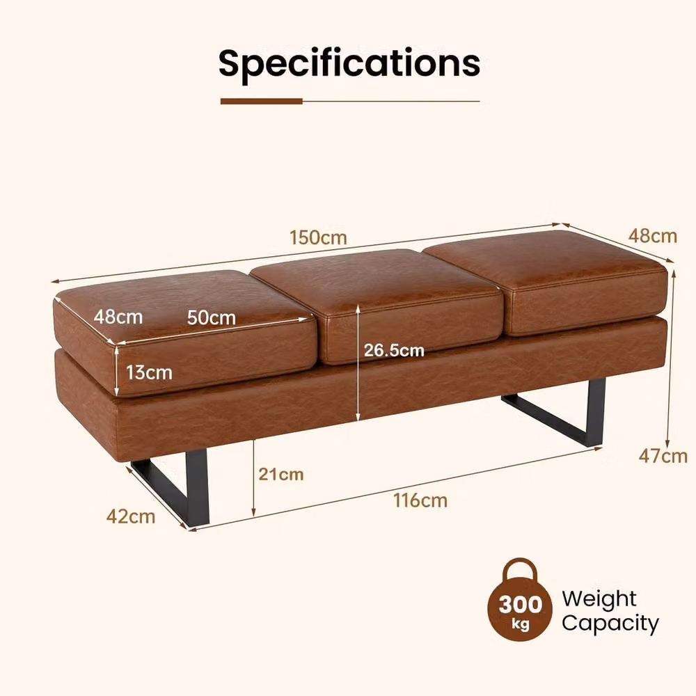 VOGREX Brown Modern Salon Reception Bench with Synthetic Leather and Fabric Upholstery – 2