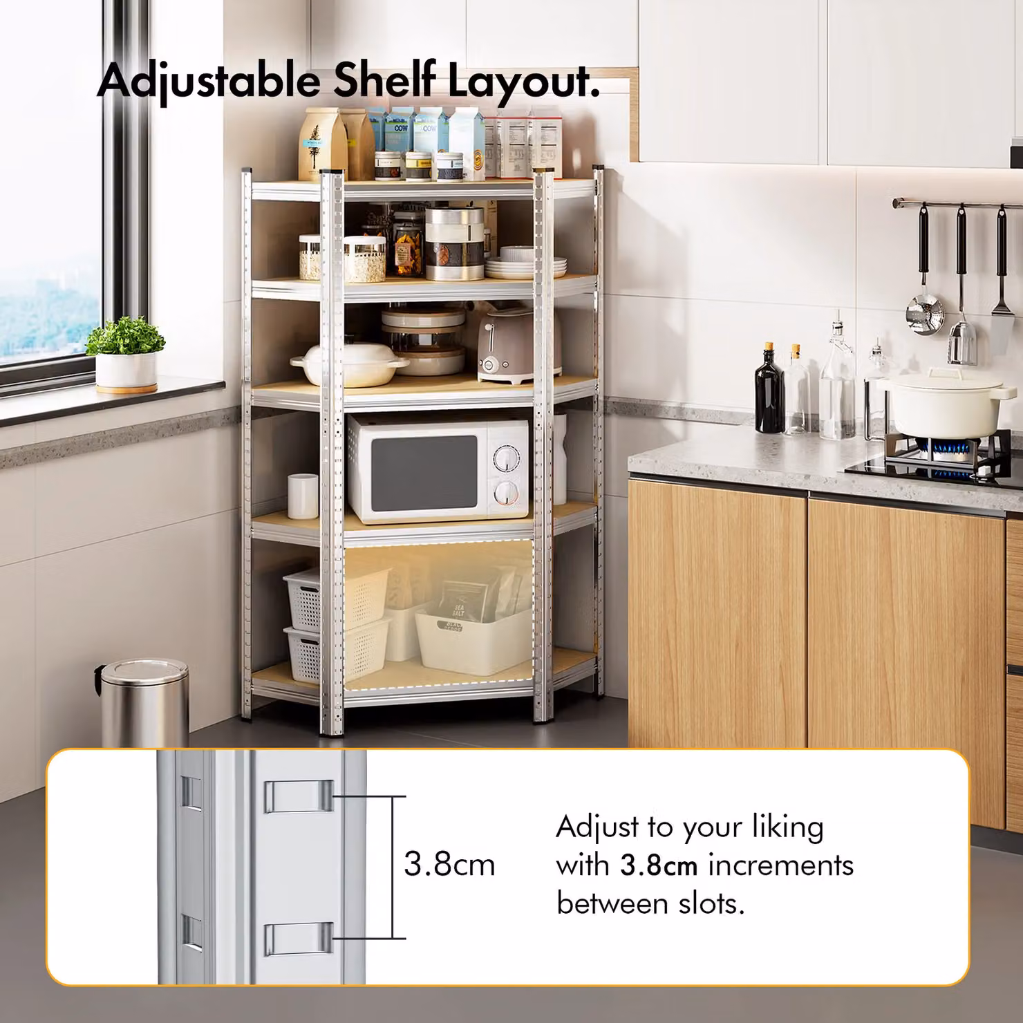 VonHaus 5-Tier Silver Metal and MDF Garage Shelving Units with Adjustable Shelves – 6
