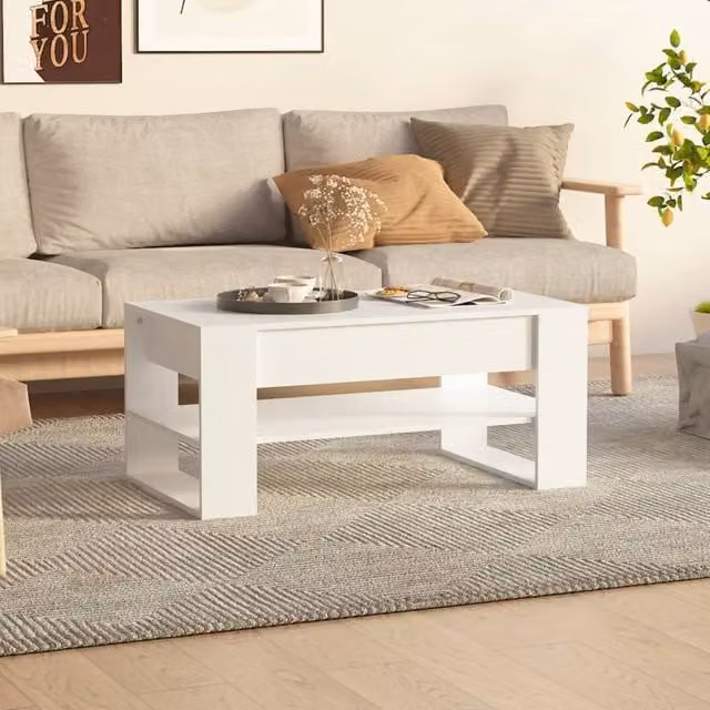 Berkfield Home White Rectangular Coffee Table in Engineered Wood W/D/H: 102 x 55 x 45 cm – 1