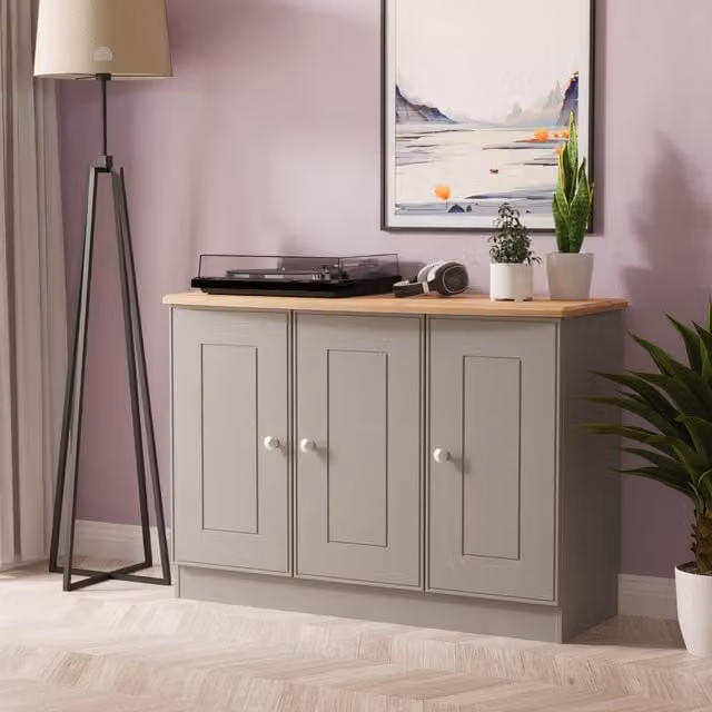 Victoria Ready Assembled 3 Door Sideboard in Cream Ash and Riviera Oak