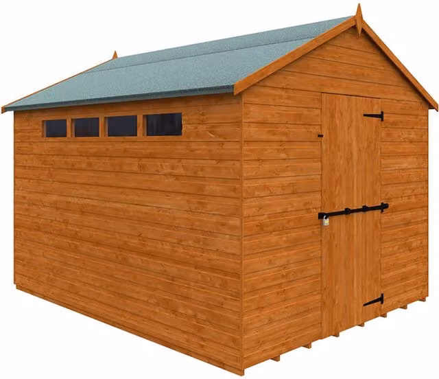 Buttercup Farm Security Apex 12mm Wooden Garden Shed in Burnt Orange