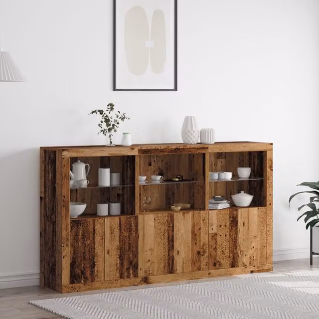 Berkfield Home Rustic Brown Engineered Wood Sideboard with Integrated LED Lights W: 181.5 cm, D: 37 cm, H: 100 cm – 1