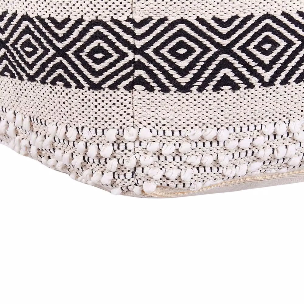Wyld and Coco Cotton Geometric Boho Cube Pouffe in Beige, White and Black, W/D/H: 45 x 45 x 45 cm – 4
