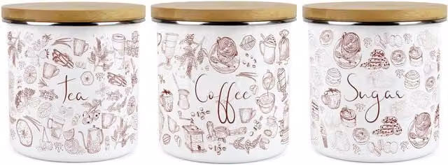 Purely Home Set of 3 Floral Airtight Kitchen Canisters in Brown and White