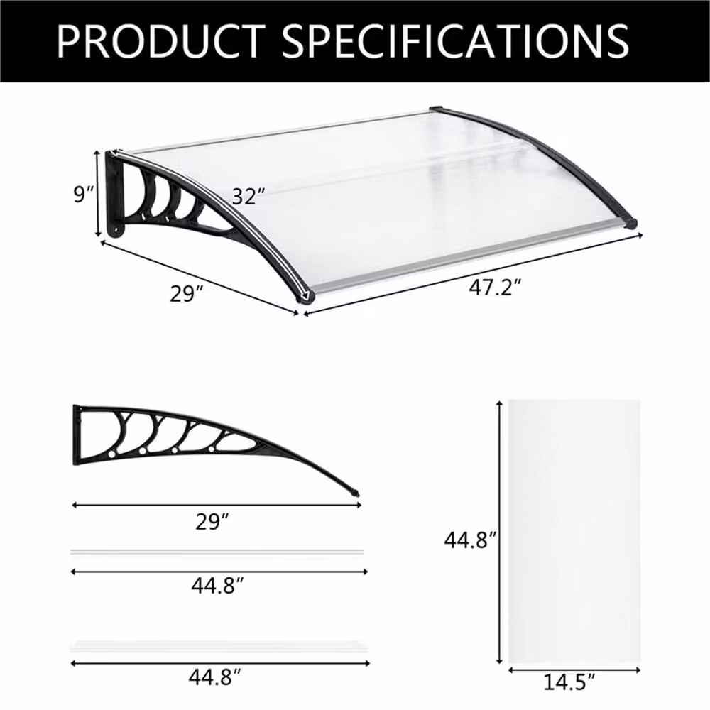 Kelvenix Clear Polycarbonate and Aluminium Door Canopy Awning, W: 100 cm x H: 80 cm x D: 100 cm – 2