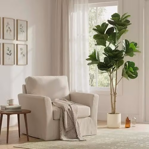 HOMCOM 180cm Artificial Fiddle Leaf Fig Tree in Green and White – 5
