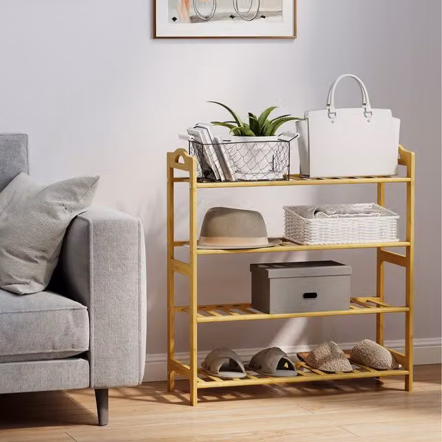 HOMCOM 4-Tier Bamboo Shoe Rack in Natural Brown Wood Finish