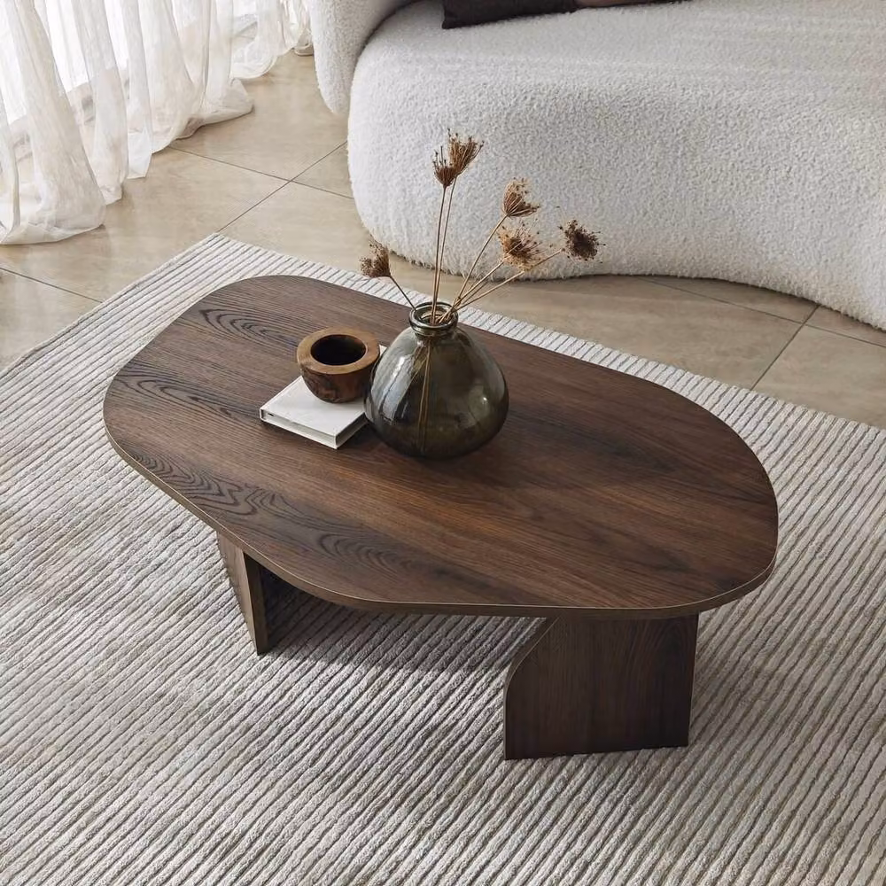 CALICOSY Rock Coffee Table with Oval Top and Wide Legs in Walnut Brown, W/D/H: 100 x 60 x 35 cm – 3