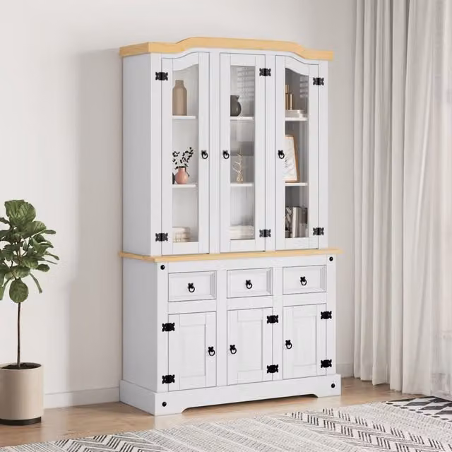 Berkfield Home Corona Highboard in White Solid Mexican Pine, W/D/H: 112 x 43 x 196 cm – 1