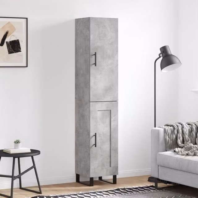 Berkfield Home Industrial Highboard in Concrete Grey, W/D/H: 34.5 x 34 x 180 cm
