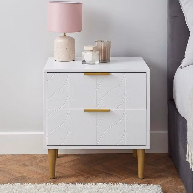 HomeStuffPlus Modern White Matt Bedside Table with 2 Drawers