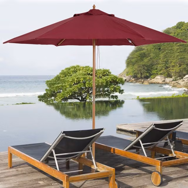 Outsunny Wooden Garden Parasol in Red, 2.5 m