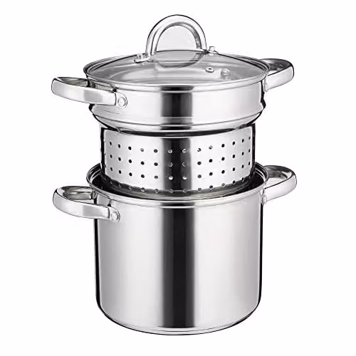 Cooks Professional Stainless Steel Pasta Pot with Glass Lid and Strainer Insert, 5 l, Silver