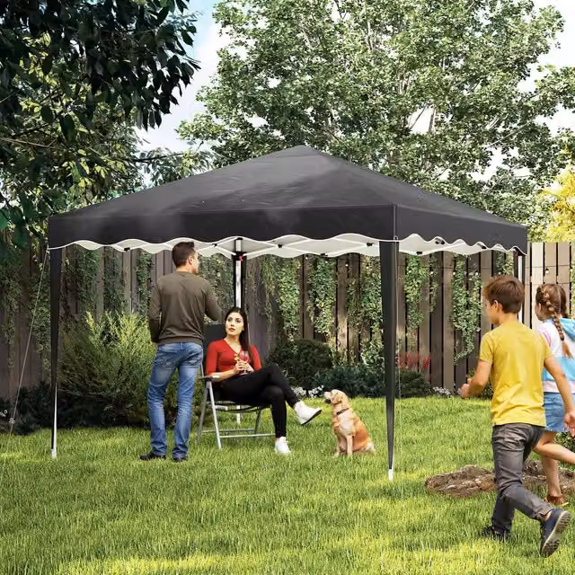 Outsunny Portable Pop Up Gazebo Canopy Tent, Black and Silver, W: 300 cm, D: 300 cm, H: 200 cm