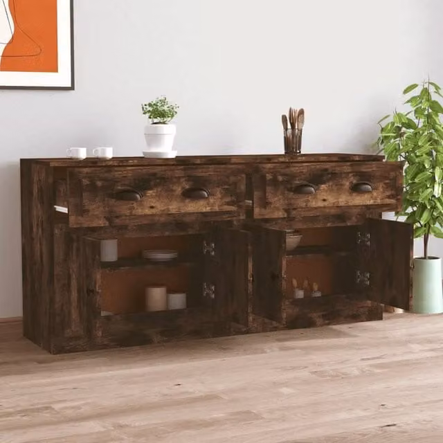 Berkfield Home Set of 2 Smoked Oak Sideboards in Brown, Engineered Wood