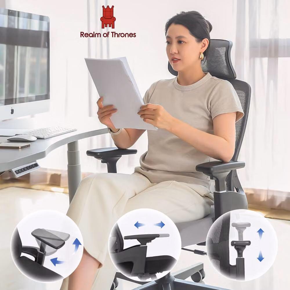 Realm of Thrones Ergonomic Black Fabric Office Chair with Headrest and Armrests – 4