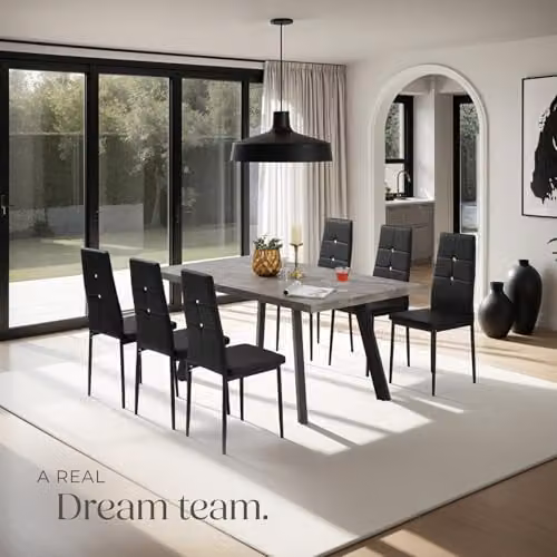 tectake Set of 8 Julien Dining Chairs in Black Synthetic Leather with Metal Frame – 2