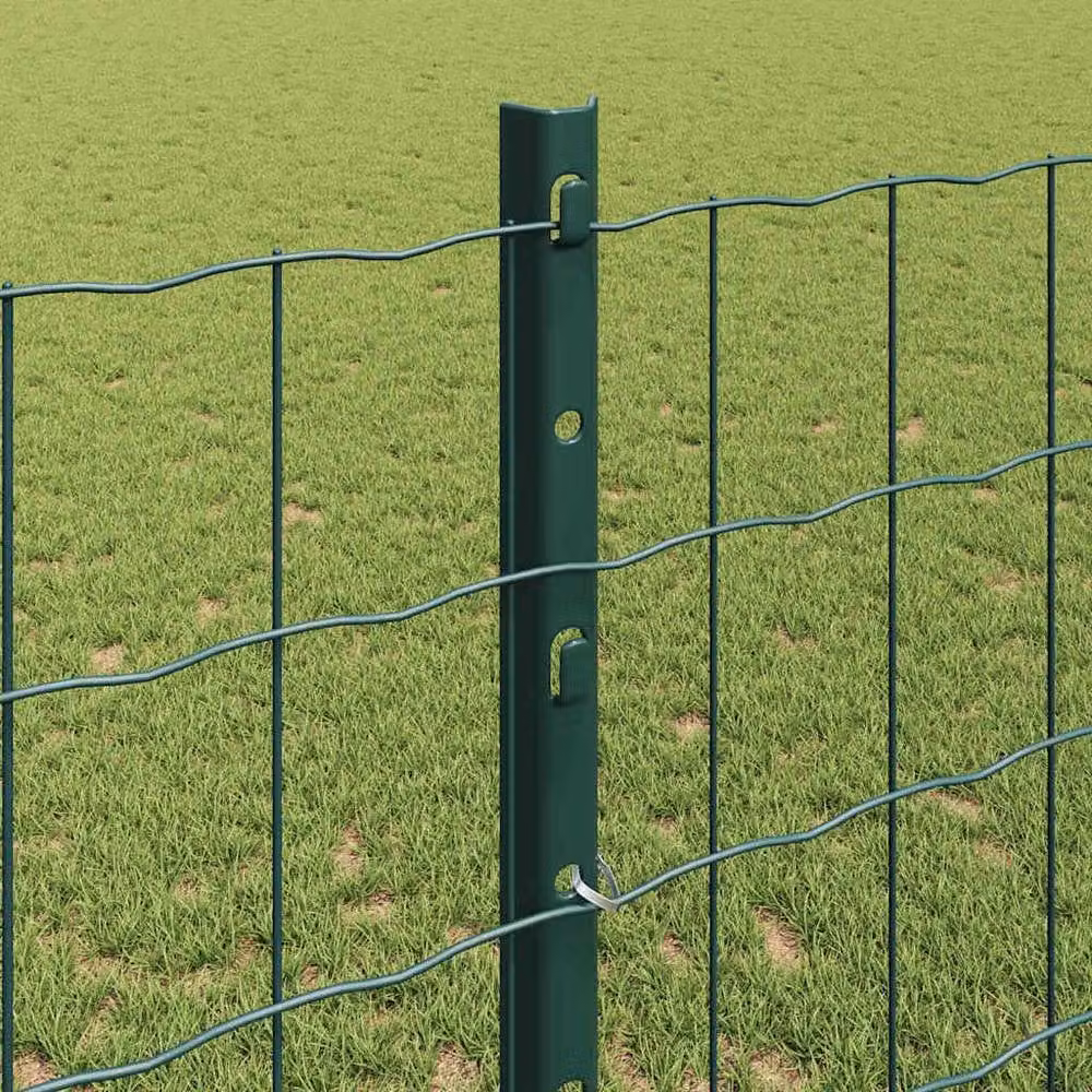 Berkfield Home Euro Fence with 11 U-Profile Posts, Green Powder-Coated Steel, 2 x 25 m – 3