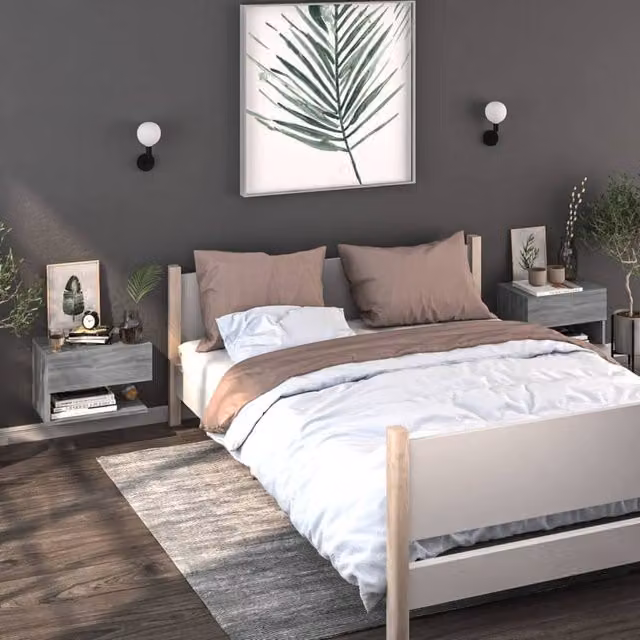 Berkfield Home Wall-mounted Bedside Cabinet in Grey Sonoma, W/D/H: 46 x 29.5 x 30 cm – 1
