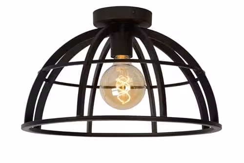 Lucide DIKRA Dimmable and Adjustable Modern Black Metal Flush Ceiling Light for Bathroom, E27, W/D/H: 40 x 40 x 24 cm