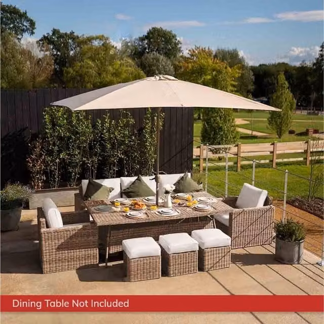 Primrose Living Iris Rattan 8 Seater Garden Sofa Set with Parasol in Ivory and Beige