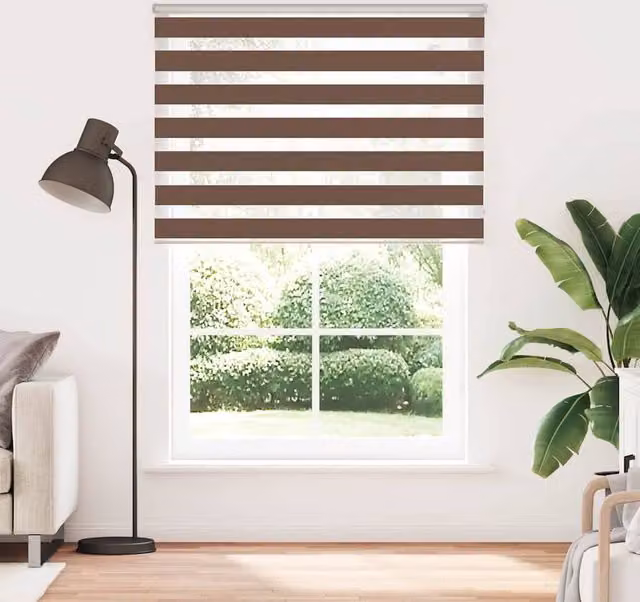 Berkfield Home Brown Zebra Day and Night Blind with Polyester Fabric, W: 165 cm, H: 200 cm