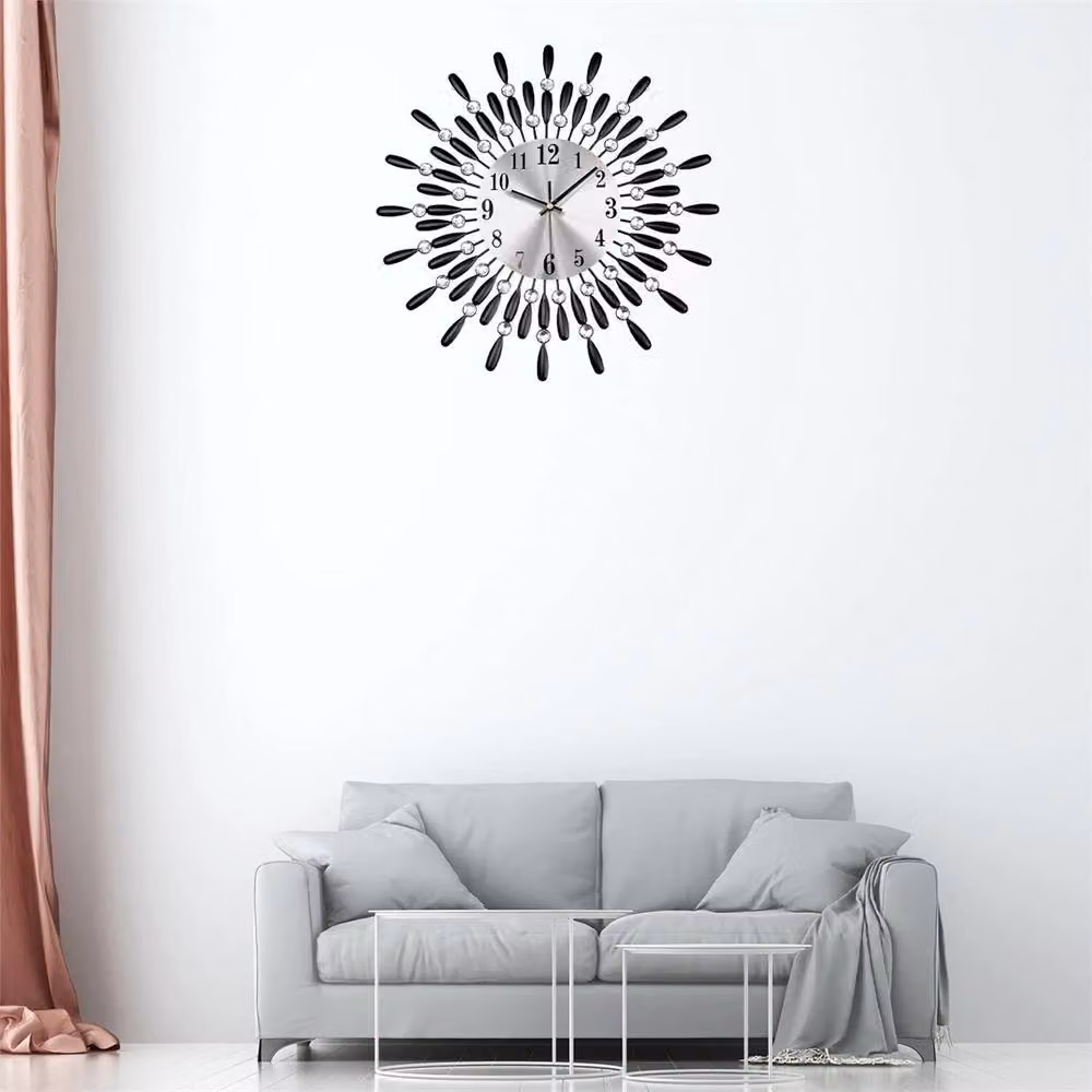 SPETLEK Modern Round Crystal Beaded Quartz Wall Clock in Black, Diameter: 60 cm – 3