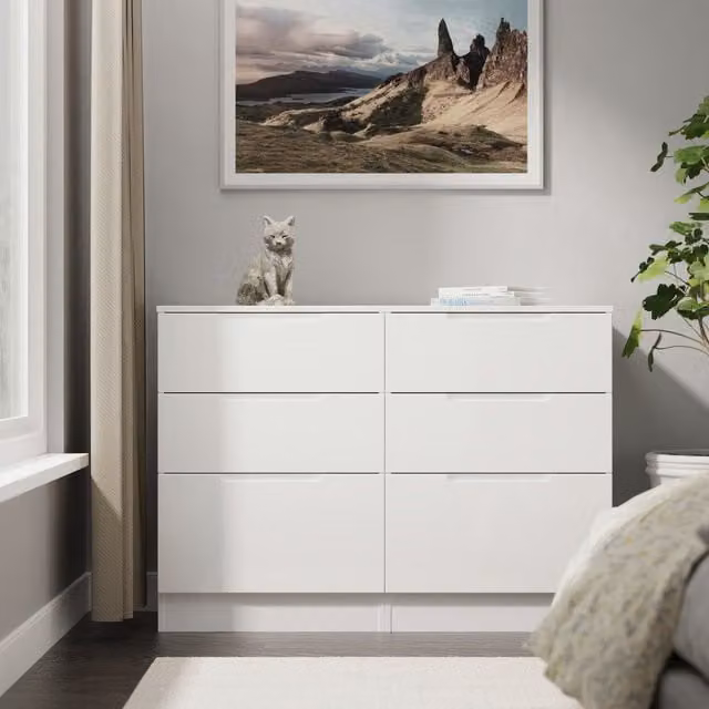 2 U Lucca 6 Drawer Chest in White Glossy Finish, Ready Assembled